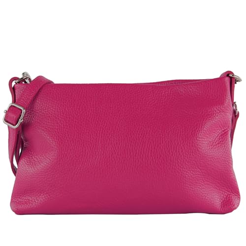 modamoda de T258 Damen Leder Umhängetasche Clutch Kosmetiktasche handmade in Italy, Farbe:Pink von modamoda de