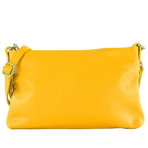 modamoda de T258 Damen Leder Umhängetasche Clutch Kosmetiktasche handmade in Italy, Farbe:Sonnengelb von modamoda de