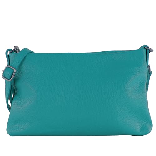 modamoda de T258 Damen Leder Umhängetasche Clutch Kosmetiktasche handmade in Italy, Farbe:Türkisblau von modamoda de