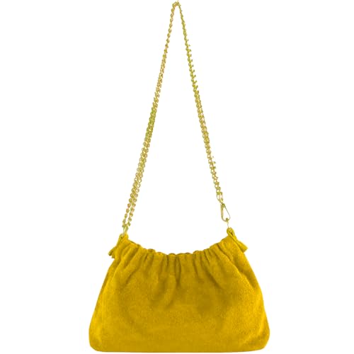 modamoda de - T259 - Mini Umhängetasche X-Small aus ital. Leder, Farbe:Wildleder Gelb von modamoda de