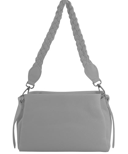 modamoda de T263 Damen Leder Schultertasche, handmade in Italy, 27x10x18 cm, 3 Hauptfächer, abnehmbarer Henkel, Farbe:Telegrau von modamoda de
