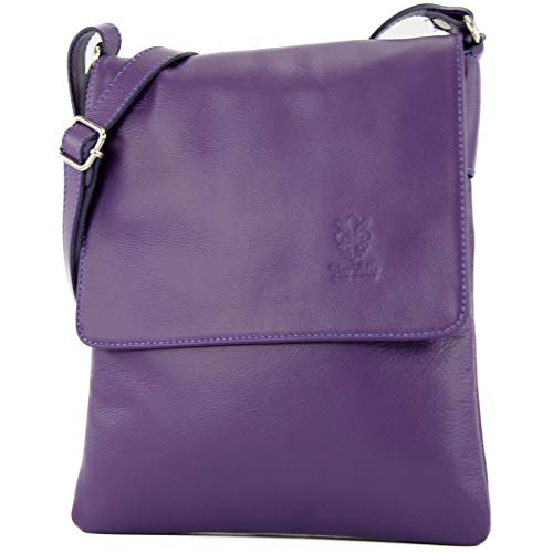 modamoda de - T33 - ital Umhängetasche Schultertasche aus Nappaleder, Farbe:Purple von modamoda de