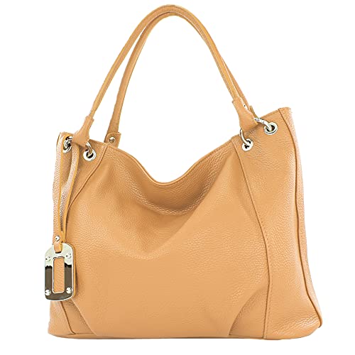 modamoda de - T339 - ital. Schultertasche Shopper aus Leder, Farbe:Camel von modamoda de