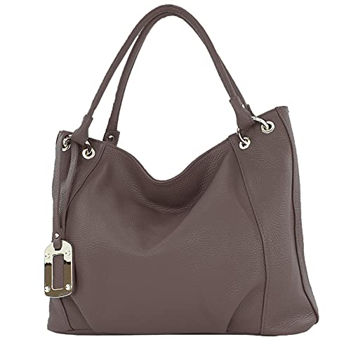 modamoda de - T339 - ital. Schultertasche Shopper aus Leder, Farbe:Dark Chocolate von modamoda de