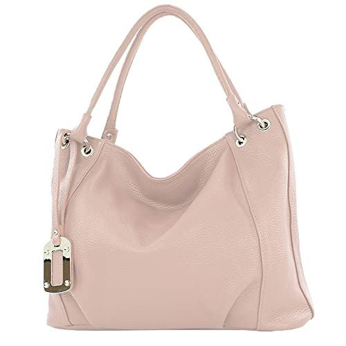 modamoda de - T339 - ital. Schultertasche Shopper aus Leder, Farbe:Rosabeige von modamoda de