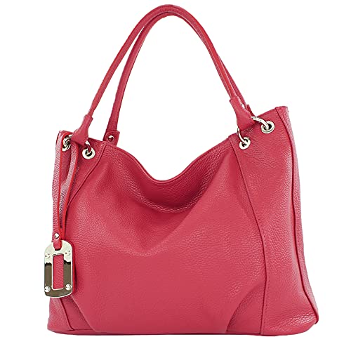 modamoda de - T339 - ital. Schultertasche Shopper aus Leder, Farbe:Rubinrot von modamoda de