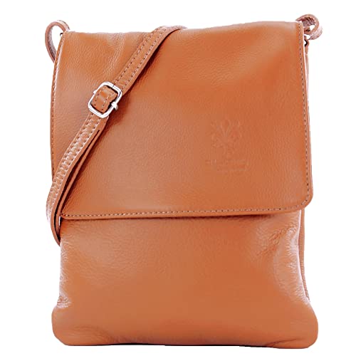 modamoda de - T34 - ital Damen Umhängetasche Schultertasche Klein, Farbe:Cognac Dunkel von modamoda de