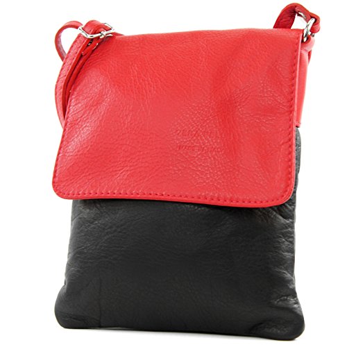 modamoda de - T34 - ital Damen Umhängetasche Schultertasche Klein, Farbe:Schwarz/Rot von modamoda de