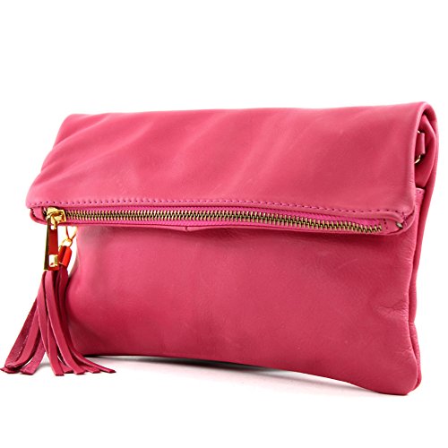 modamoda de - T54 - ital Kleine Clutch aus Nappaleder, Farbe:Pink von modamoda de