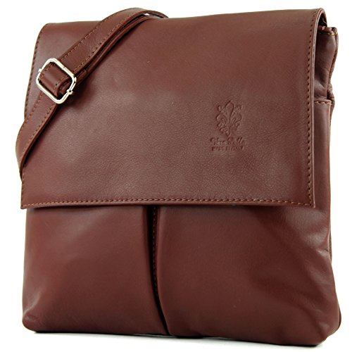 modamoda de T63 Damen Nappaleder Umhängetasche Schultertasche handmade in Italy, Farbe:Schokobraun von modamoda de
