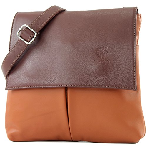 modamoda de - T63 - ital Umhängetasche Schultertasche Nappaleder, Farbe:Cognac/Braun2021 von modamoda de