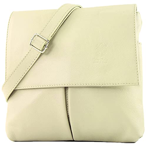 modamoda de - T63 - ital Umhängetasche Schultertasche Nappaleder, Farbe:Creme von modamoda de