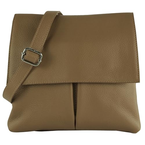 modamoda de T63LEDER Damen Leder Umhängetasche Schultertasche handmade in Italy, Farbe:Dunkeltaupe von modamoda de