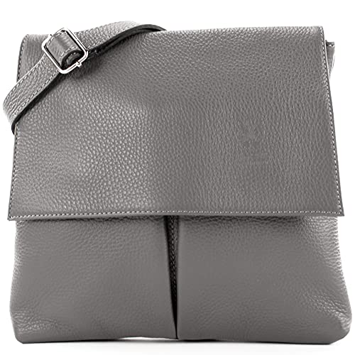 modamoda de T63LEDER Damen Leder Umhängetasche Schultertasche handmade in Italy, Farbe:Graphitgrau von modamoda de