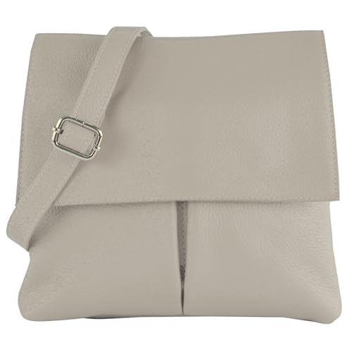 modamoda de T63LEDER Damen Leder Umhängetasche Schultertasche handmade in Italy, Farbe:Hellgrau von modamoda de