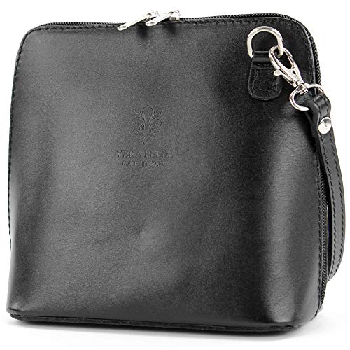 modamoda de - T94 - ital kleine Umhängetasche aus Glattleder, Farbe:Schwarz von modamoda de