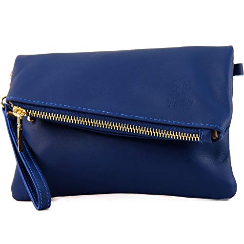 modamoda de - T95 - ital Handgelenktasche aus Nappaleder Mini, Farbe:Blau von modamoda de