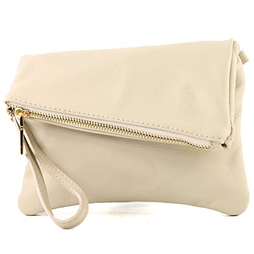 modamoda de - T95 - ital Handgelenktasche aus Nappaleder Mini, Farbe:Creme von modamoda de