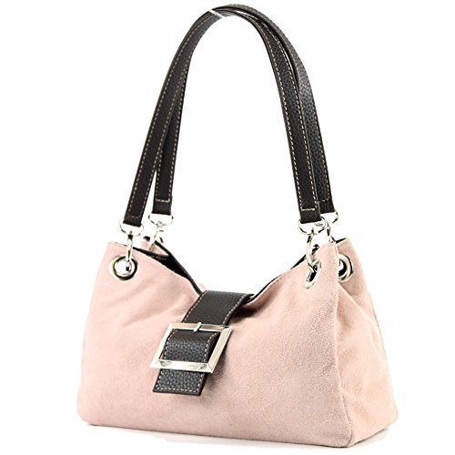 modamoda de - TL02 - ital Kleine Henkeltasche aus Wildleder, Farbe:Rosabeige2021 von modamoda de