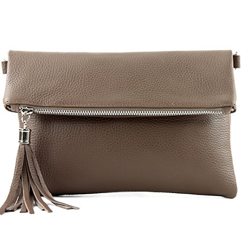 modamoda de - T167 - ital Clutch Umhängetasche Leder Klein, Farbe:Blassbraun von modamoda de