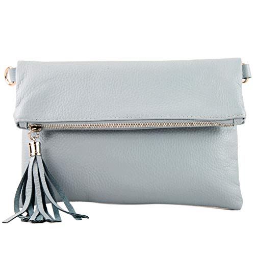 modamoda de - T167 - ital Clutch Umhängetasche Leder Klein, Farbe:Eisblau von modamoda de