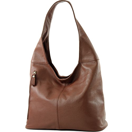 modamoda de - ital Große Schultertasche aus Leder T166, T166 Schokoladenbraun, siehe Beschreibung von modamoda de