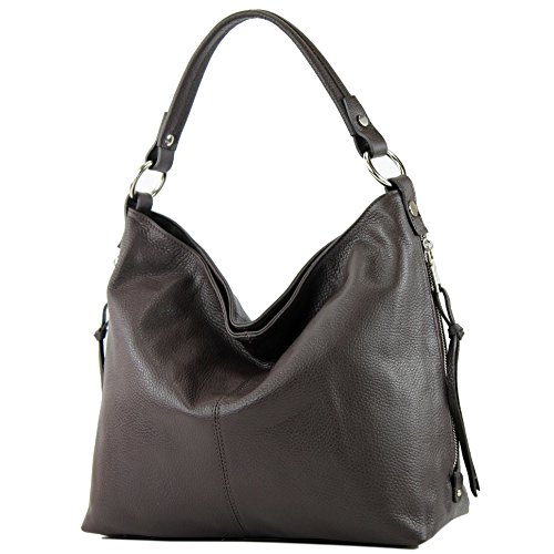 modamoda de Damen Schultertasche, Leder T160, Farbe:Dark Chocolate von modamoda de