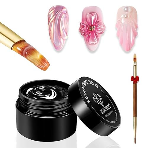 MODELONES 3D Gel Nail Art, Skulptur Nail Gel, 9g Aufbaugel Multifunktionell mit Pinsel für Nail Rhinestone Charms Glue Chrome Nail Powder Nagel Carving, einfach zum Selbermachen zu Hause, DIY Salon von modelones