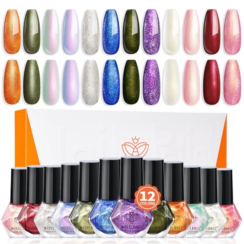 MODELONES Nagellack 12 PCS, Schnelltrocknend Winter Glitzer Rot Silber Gold, Ungiftig Auf Wasserbasis, Langanhaltend für DIY Salon Geschenk für Frauen Mädchen von modelones
