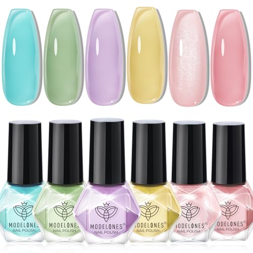MODELONES Nagellack Set, 6 Farben Nagellack Schnelltrocknend Pastell Jelly Nude Rosa Gelb Lavendel Lila, Nail Polish Set Ungiftig Auf Wasserbasis, Langanhaltender Gel Polish für DIY Salon Geschenk von modelones
