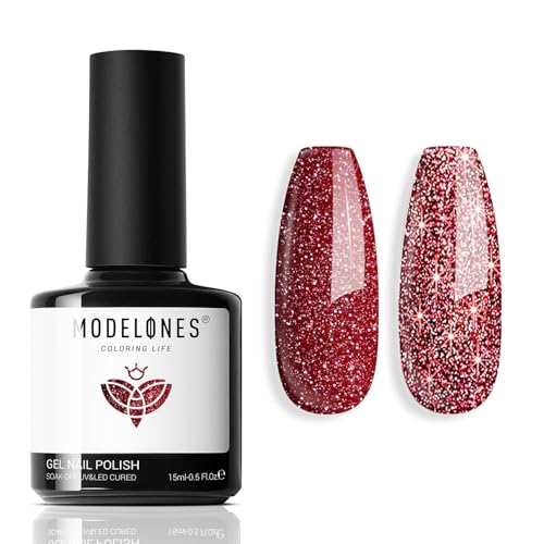 MODELONES UV Nagellack Glitzer Rot, 15 ML Gellack Glitzer Rot, Gel Nail Polish Soak Off Nägel, Gel Nagellack Uv Nageldesign Maniküre für Frauen und Mädchen von modelones