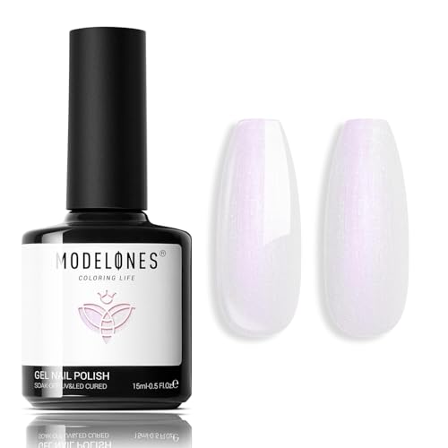 MODELONES UV Nagellack Glitzer Weiß, 15 ML Gellack Weiß Glitzer Pearl, Gel Nail Polish Soak Off Nägel, Gel Nagellack Uv Nageldesign Maniküre für Frauen und Mädchen von modelones