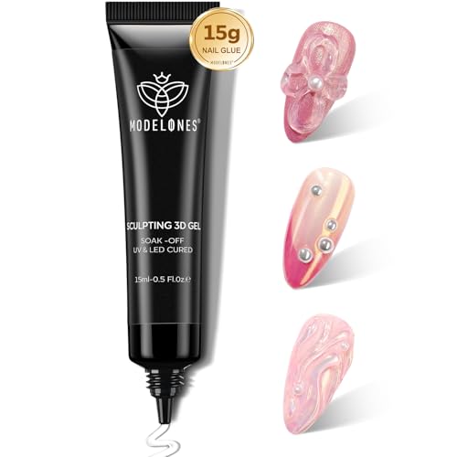 Modelones 3D Gel Nail Art, 15 g 4 in One Skulptur Nail Gel Multifunktionell for Nail Rhinestone Charms Glue Chrome Nail Powder Nagel Carving DIY Nageldesign von modelones