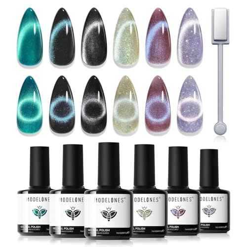 Modelones Cat Eye UV Gel Nagellack Magnet 6 Farbe Gel Nagellack Nail Polish Manicure Soak Off UV Nägel Gellack für Nail Art - Grün Schwarz Rosa von modelones