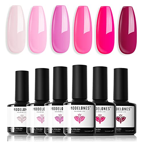 Modelones UV Nagellack, Rosa Dunkelrosa Nude 6 Farben Gellack UV Gel Nagellack Set LED Soak Off Gelnägel Nail Polish für Nail Art Nageldesign von modelones