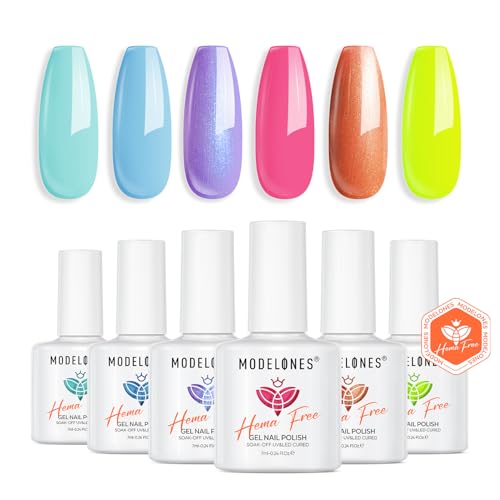 Modelones UV Nagellack, UV Lack Gellack Set Blau Grün Violett Rosa Braun Vegan Nagellack für Sommer Soak Off Nail Polish French Manicure DIY zu Hause Geschenke von modelones