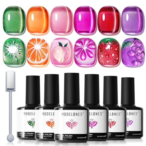 Modelones UV Nagellack Cat Eye Magnet 6 Farbe Gel Nagellack Gel Nail Polish Manicure Soak Off UV Nägel Gellack für Nail Art - Mehrfarbig von modelones