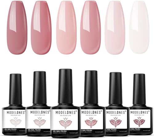 Modelones UV Nagellack Set Rosa Nude Pink 6 Farbe Gel Nagellack Gel Nail Polish French Manicure Soak Off UV Nägel Gellack für Nail Art Nageldesign Kit von modelones