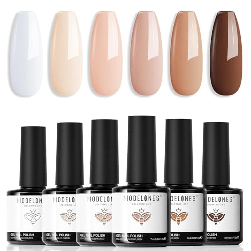 Modelones UV Nagellack Set Nude Beige 6 Farbe Gel Nagellack Gel Nail Polish French Manicure Soak Off UV Nägel Gellack für Nail Art Nageldesign Kit von modelones