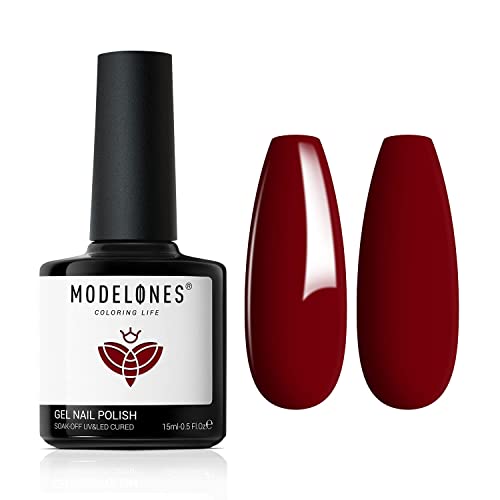 modelones UV Nagellack, Gel Nagellack Dunkelrot,Soak Off für UV Nagellampe Langlebige Maniküre Nagelgellack Soak Off Nail Gel Polish Nail Art DIY 15ml Weihnachten Halloween Geschenk von modelones