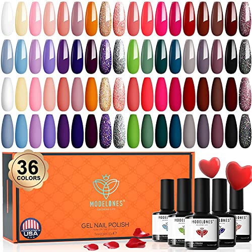 modelones UV Nagellack Set, 36 Farben Rot Glitzer Rosa Orange Weiß Schwarz Gel Lack , Shellac Nail Polish Soak Off,Gellack für Nagelstudio Design Starter Maniküre Weihnachts von modelones