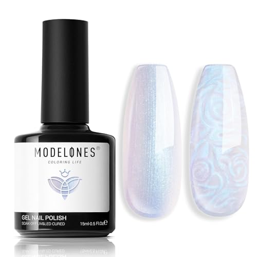 modelones UV Nagellack Weiß Blau,15 ML Gellack Pearl Effect Schimmer Meerjungfrau Gel Nagellack, Glitter Uv Lack Swirl Effekt, Soak Off Nail Gel Polish Nail Art DIY von modelones