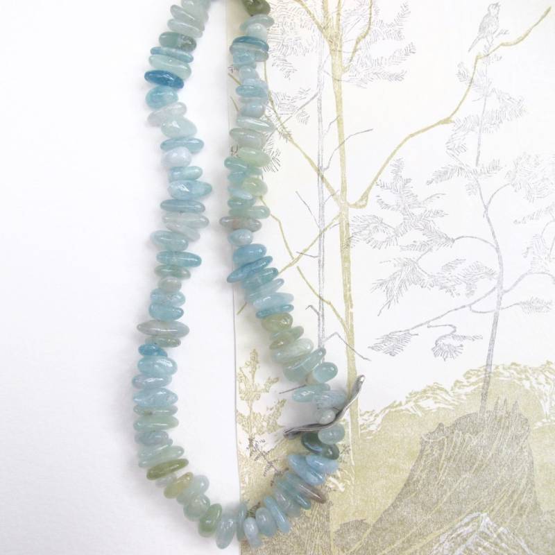 Aquamarin Halskette Moderne Kieselsteinform Perlen + Sterling Silber von modernbird