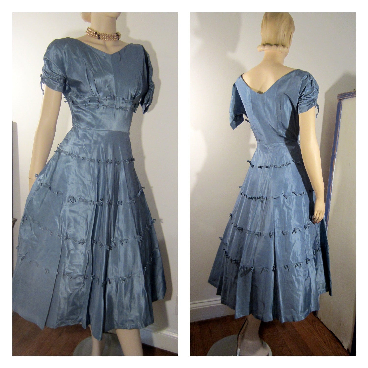 50Er Jahre Blaues Kleid Mit Schleife, Vintage Cocktail - Oder Abschlussballkleid 50Er Jahre Blaues Kleid Mit Schleife, Vintage Cocktail - Oder Abschlussballkleid von modernmatters