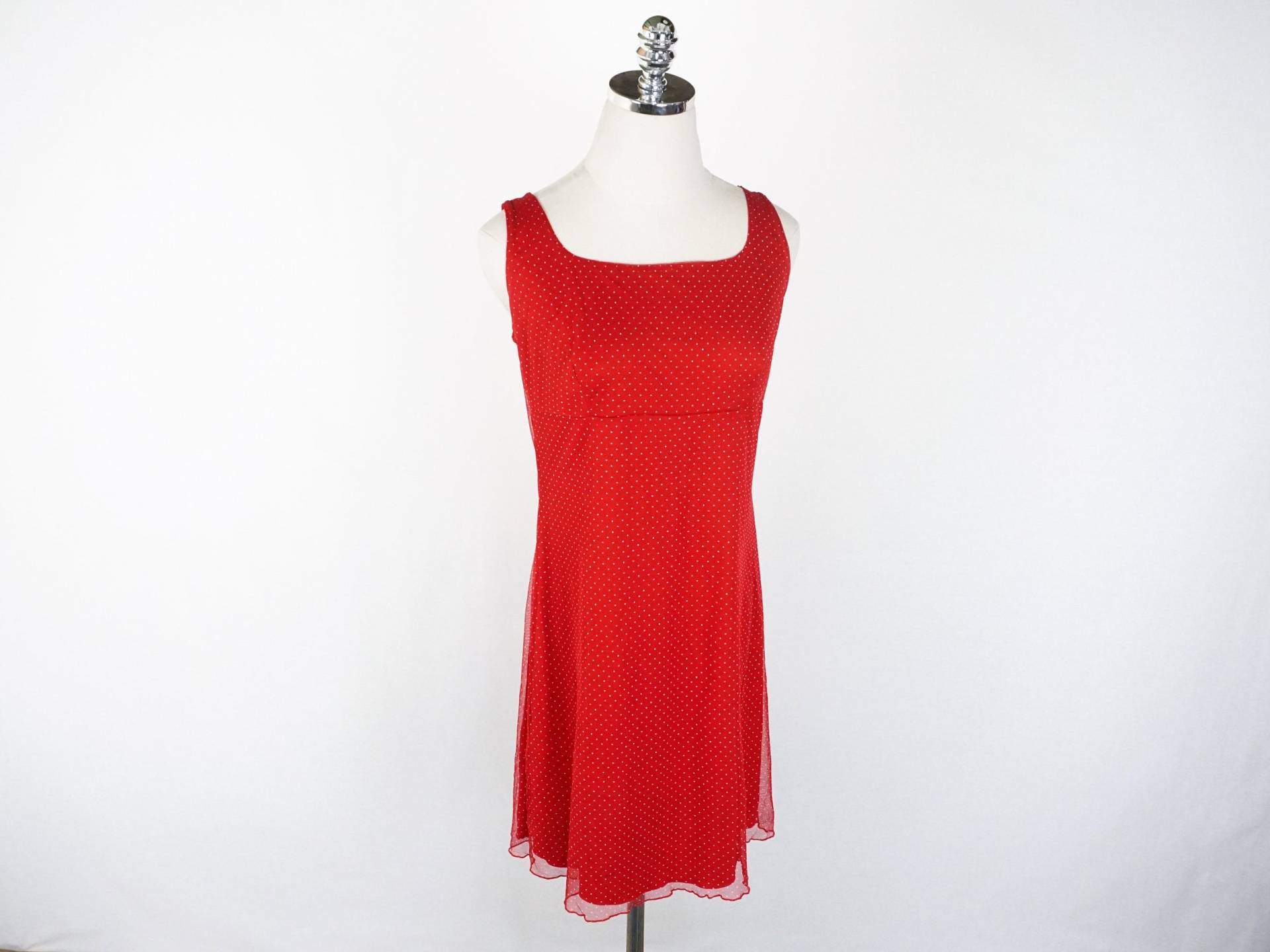 Vintage Canvice Canice Los Angeles Rot Weiß Kleine Polka Dot Schiere Kleid Größe Medium/Large Made in U.s.a. 10 Dinge, Die Ich An Dir Hasse von modsloth