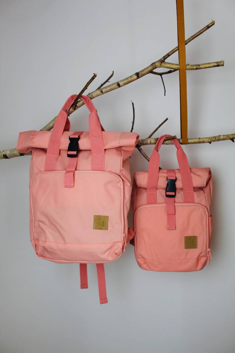 Rucksack "Följeslagare Mini" - Peach Rosa Bag -Tasche Schulanfang Schule Wickel Rolltop Kita Kinder Recycelt Geschenk von moehredesign