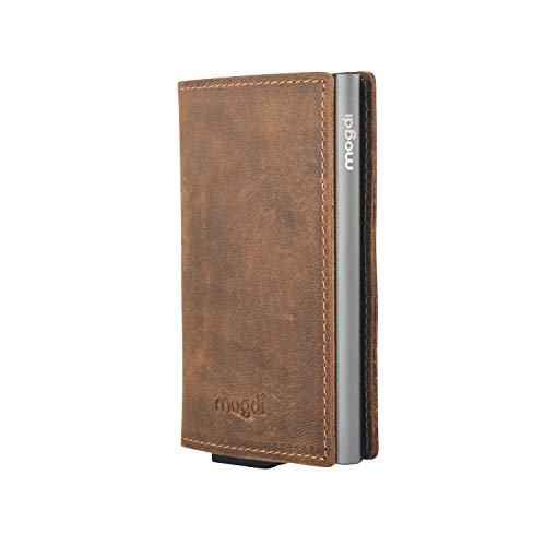 mogdi Nano Premium Herren Geldbörse, RFID/NFC Schutz, Slim Wallet mit Münzfach & Kartenetui, aus A++ Echtleder, bis zu 6 Karten, Business Portmonee für Männer (Grau) von mogdi