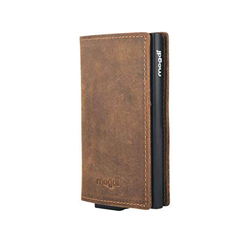mogdi Nano Premium Herren Geldbörse, RFID/NFC Schutz, Slim Wallet mit Münzfach & Kartenetui, aus A++ Echtleder, bis zu 6 Karten, Business Portmonee für Männer (Schwarz) von mogdi