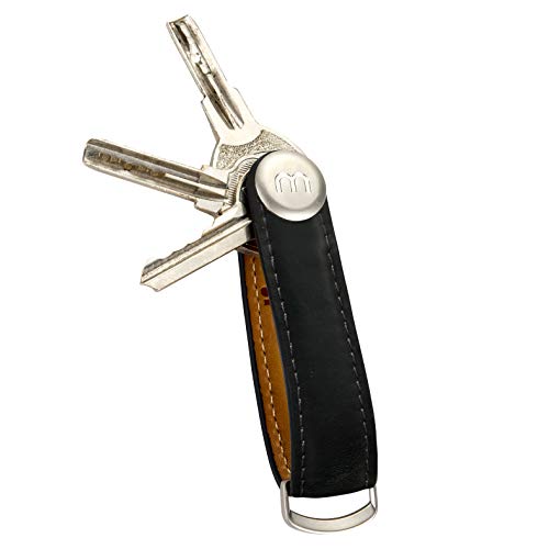 Premium Leder Herren Schlüsselhalter Smart Key Organizer Luxus Schlüssel Etui Holder Schlüsselanhänger Schlüsselbund Ring Fächer Schlüsseltasche Halter Schlüsselkette Accessoire (schwarz) von mogdi