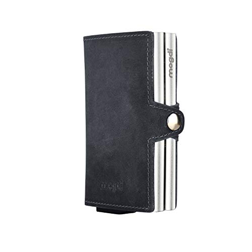 mogdi Duo Black Premium Herren Portmonee RFID Schutz Kartenetui Business Geldbörse feinstes A++ Echtleder Wallet Geldbeutel (Silber) von mogdi